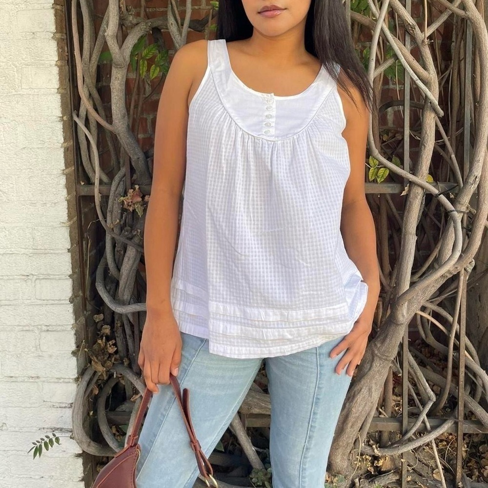 Cottagecore bohemian White tank top with button detailing size medium
